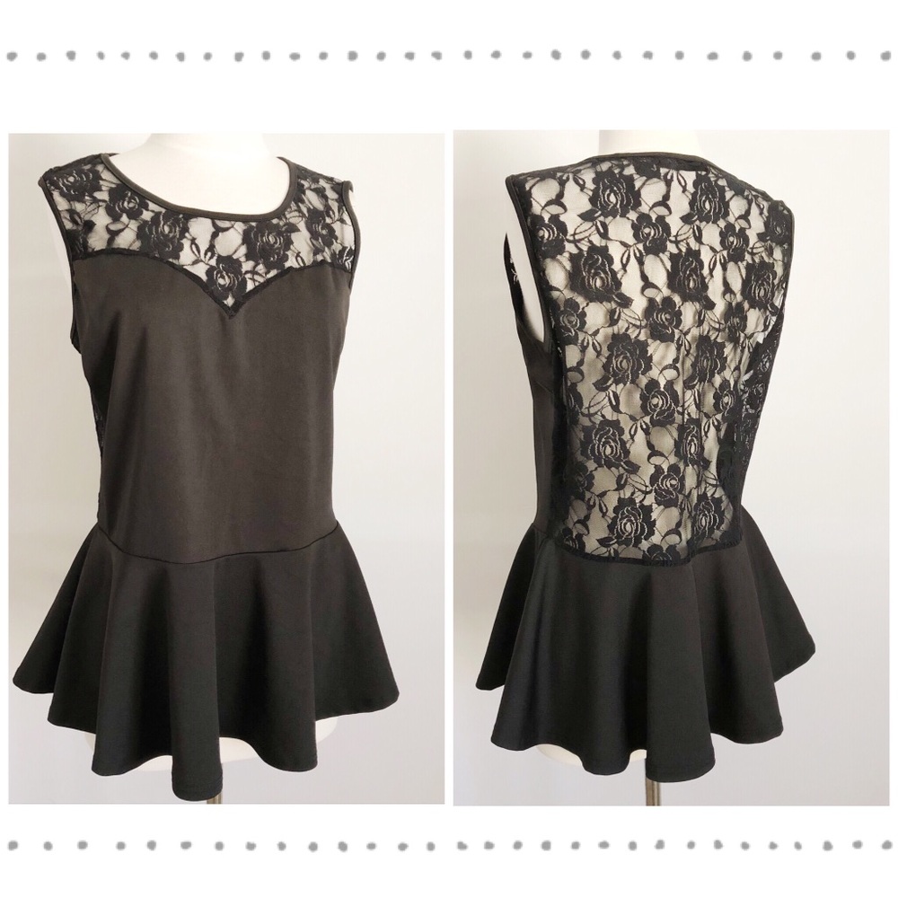 Black Lace Peplum Top 